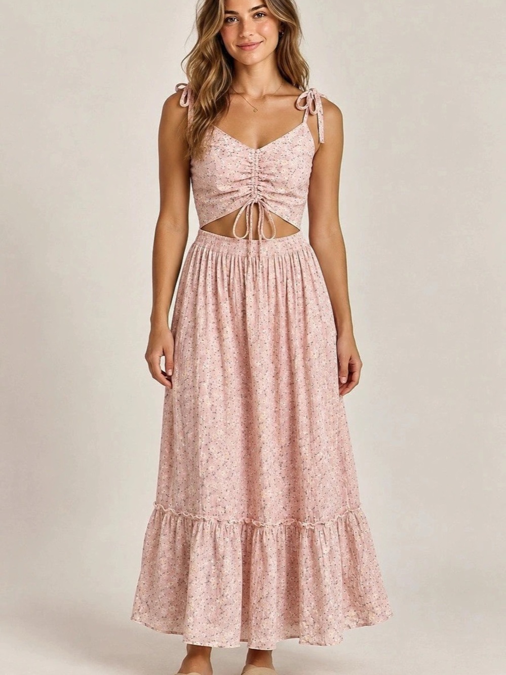 Hollister Floral Maxi Dress Pink Size Medium